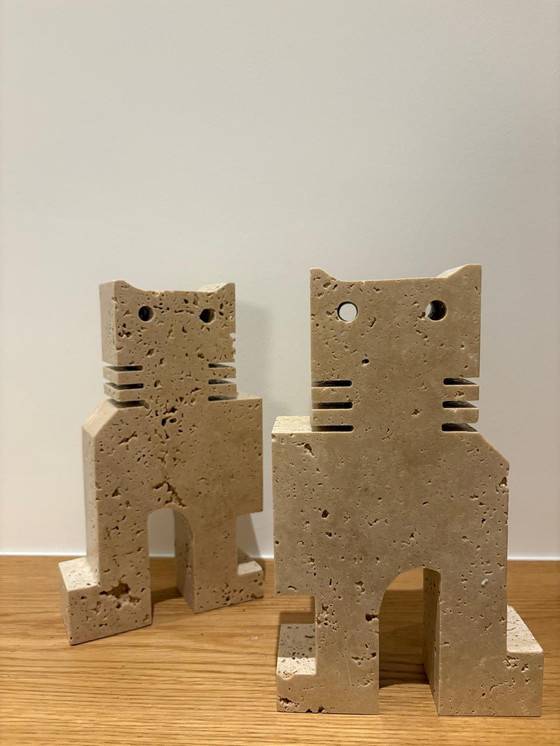 Image 1 of Coppia di gatti in travertino, Fratelli Mannelli, Italia, anni '70