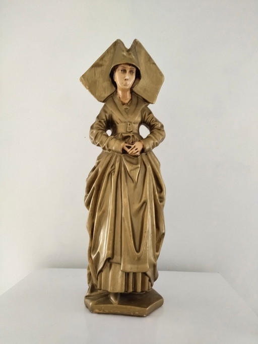 Grande statue "Marie de Bourgogne" en plâtre d'art patiné – Début XXe