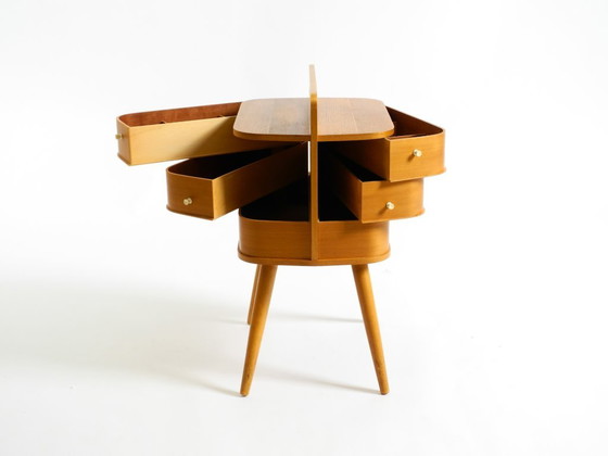 Bellissima scatola da cucito originale in teak Mid Century con scomparti a cerniera – Tavolini, Legno (photo 13 of 20)
