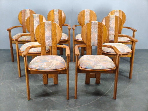 Ensemble de 8 fauteuils de salle à manger en pin de style postmoderne tchèque, années 1970