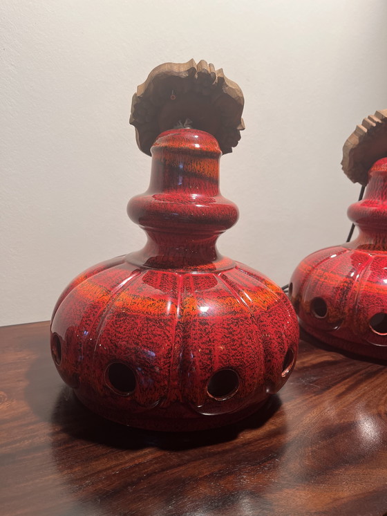 Image 1 of 3 lámparas colgantes de cerámica roja, cerámica de Alemania Occidental, años 60/70