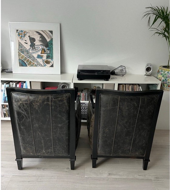 Lot de 2 Fauteuils Vintage en Cuir - Style Art Déco – Wood, Leather (photo 8 of 10)