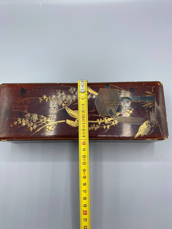 Boîte à éventail japonaise en bois laqué, décorée d'oiseaux et de branches fleuries – Objets déco, Wood (photo 6 of 8)