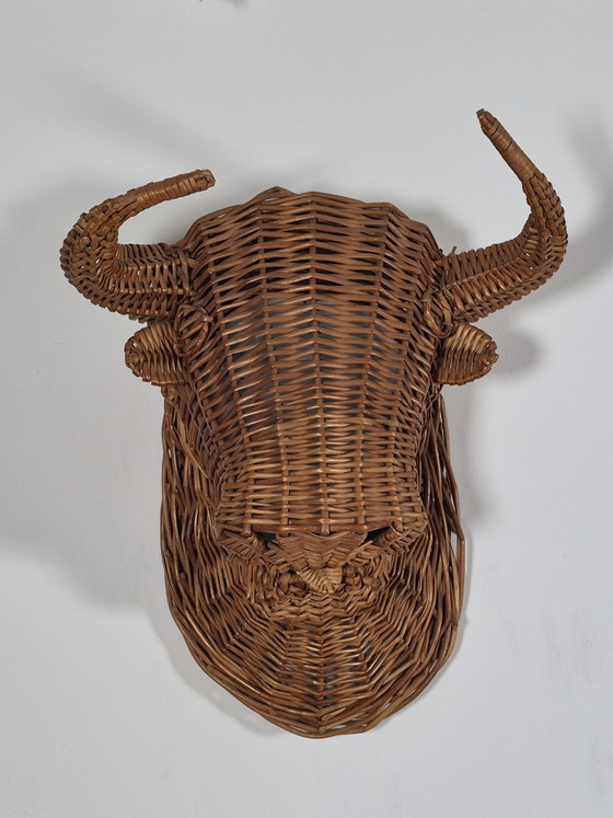 Busto Testa di Toro in Rattan Vintage Mid Century da Parete – Oggetti decorativi, Vimini (photo 12 of 13)