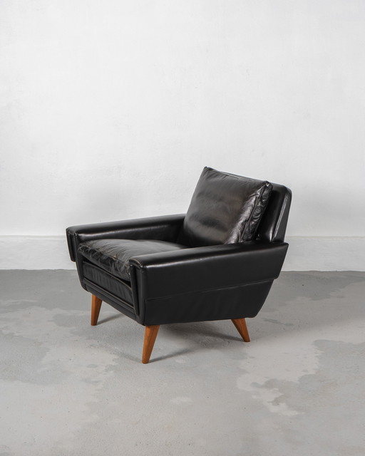 Danish Armchair Made Of Teak And Black Leather