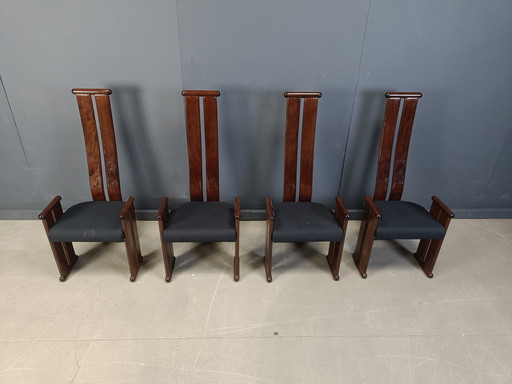Chaises de salle à manger à dossier haut post-moderne, ensemble de 4, 1970