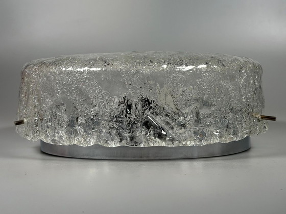 Image 1 of 1960s/70s Lamp, Light, Ceiling Light, Flush Mount Ice Glass, Hillebrand 60s