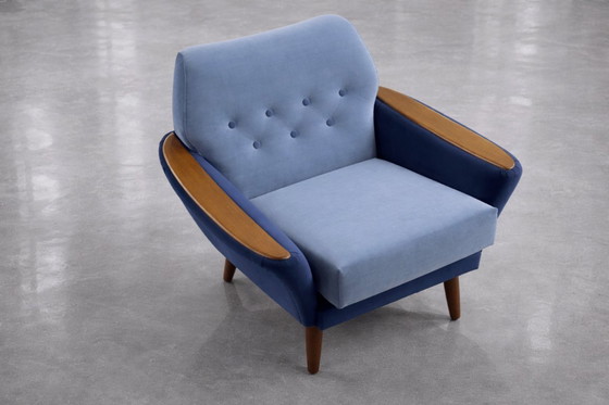 Image 1 of Vintage Mid-Century Scandinavian Modern Blue Velvet Living Room Set by Holm Fabriker AB, Set of 2, 1960s