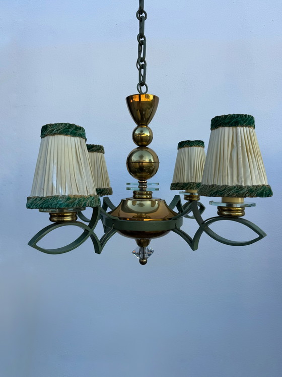 Lampadario Art Déco in ottone e vetro – Brass, Metal (photo 2 of 15)