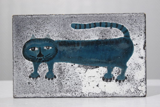 Marie Henriette Bataille à Dour - Plaque céramique au chat Belgique 1960s