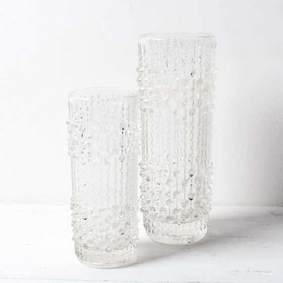 Image 1 of Set of 2 Vintage CandleWax Pressed Glass Vases / František Pečený / 1972
