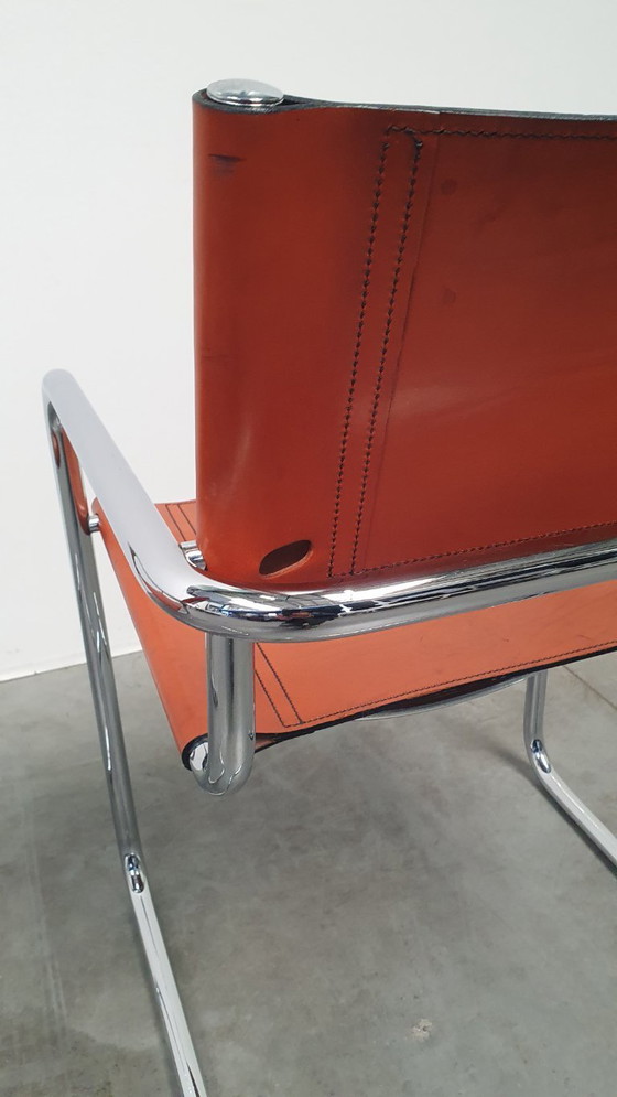 Image 1 of Fasem Italy 70s vintage chairs cognac harness leather, Mart Stam Breuer