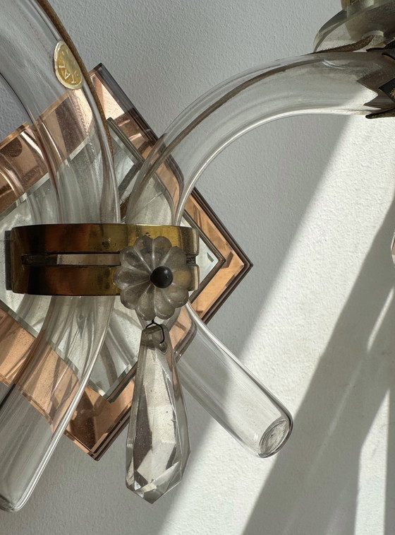Image 1 of Art Deco crystal and brass mirror wall lights