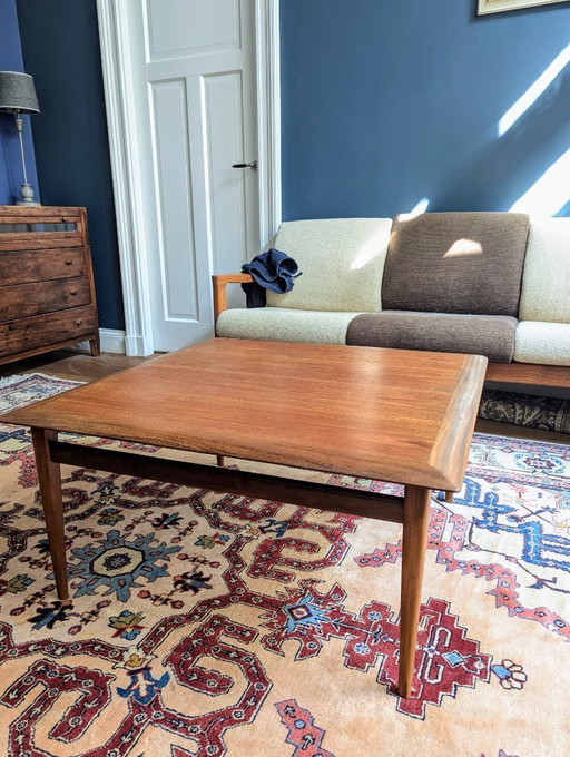 Table basse carrée vintage en teck Haut Mid Century