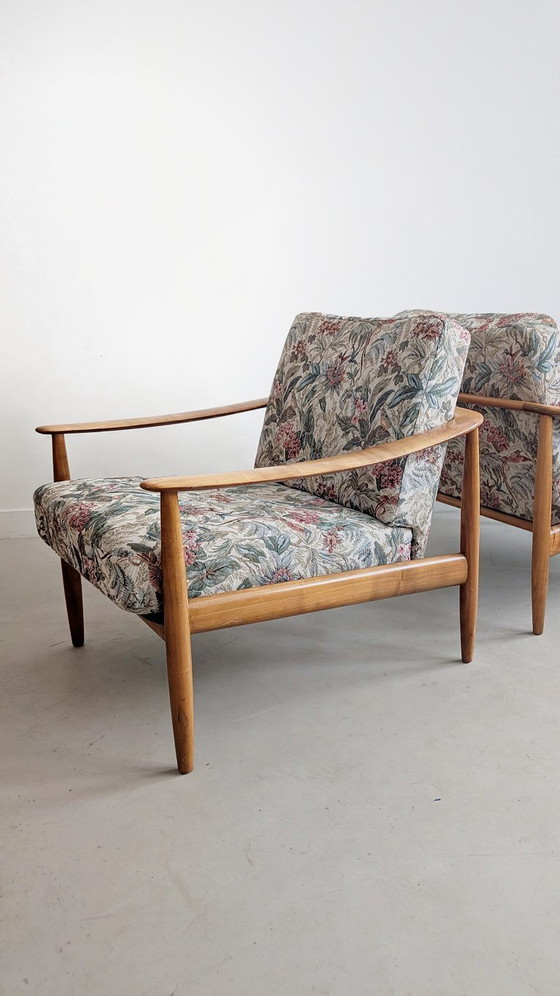 Image 1 of Ensemble de 2 chaises longues à imprimé floral par Carl Straub pour Goldfeder 1960s