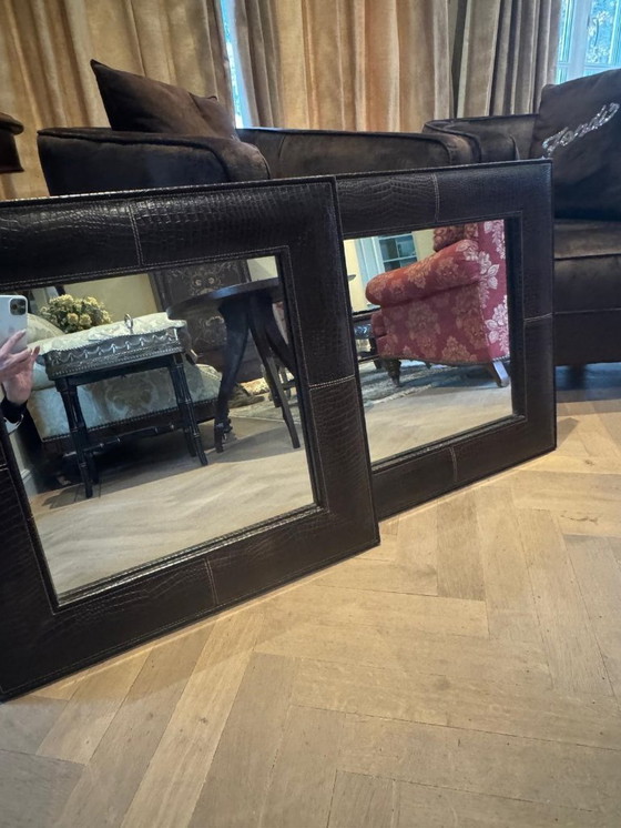 Image 1 of SET OF 2 MIRRORS WITH CROCO LEATHER FRAME