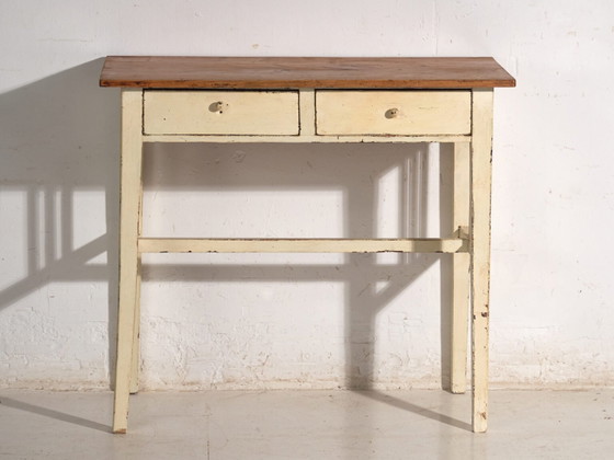 Antieke tafel met twee laden van grenenhout – Centraal-Europa, circa 1910 – Bijzettafels, Porcelain, Rustic (photo 39 of 40)