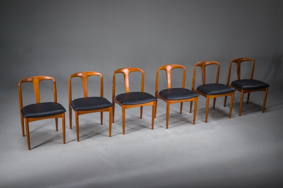Image 1 of Juliane Dining Chairs in Teak and Black Leather by Johannes Andersen for Uldum Møbelfabrik, Denmark, 1960s, Set of 6