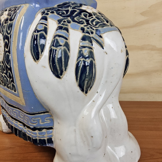 Image 1 of Vintage 70s XXL Chinese keramieken olifant plantentafel (Hoogte:42cm) kruk Chinoiserie 