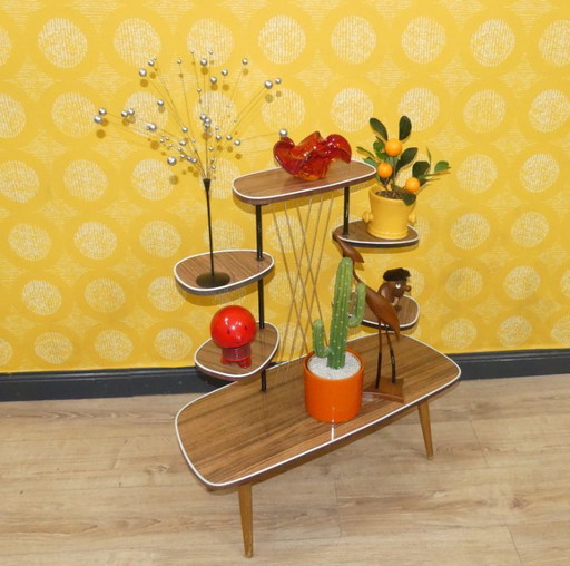 wunderschöne 70er 60er Jahre Blumenbank Etagere Resopal Teak Optik Deko Blumenhocker plant stand Retro Flowerstool vintage
