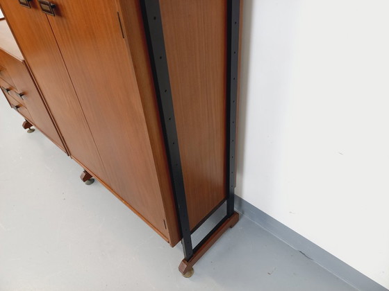 Image 1 of Vintage Italian teak and metal double modular bookshelf from the 60s