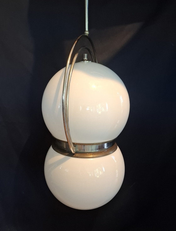 Rare large Space Age pendant lamp Goffredo Reggiani – Reggiani Illuminazione, Chrome, Brass (photo 6 of 14)