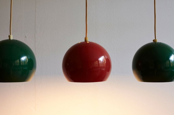 Set di tre Lampade a sospensione vintage, Danimarca anni '70, Metallo, Verde (foto 8 di 10)