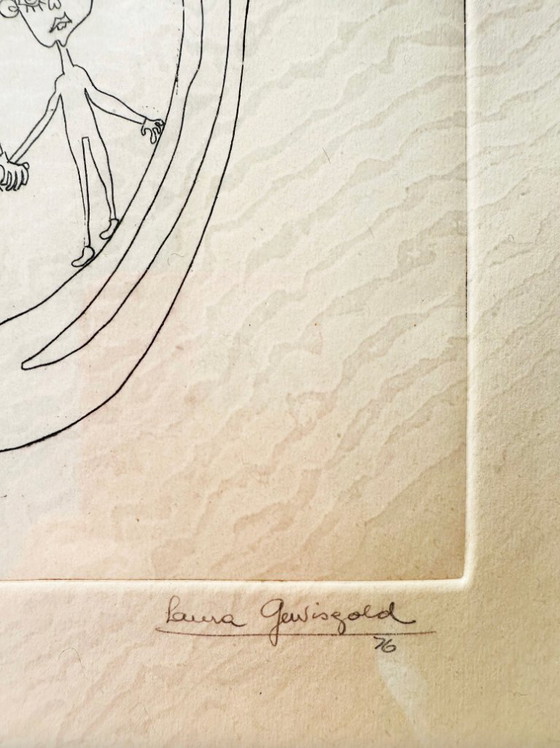 Image 1 of Vintage lithograph in a lacquered wooden frame by L. Gewisgold, 1970