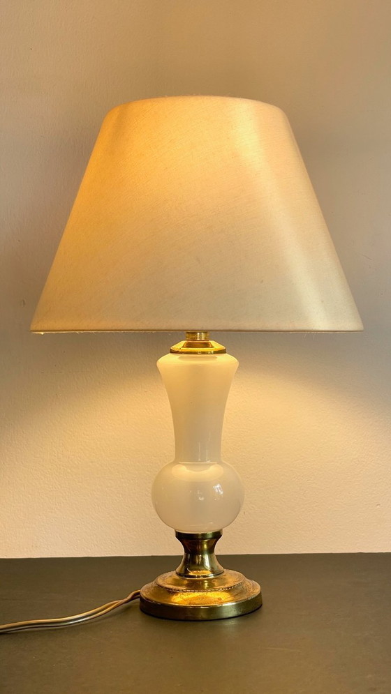 Image 1 of LAMPE Verre OPALIN et Laiton VINTAGE