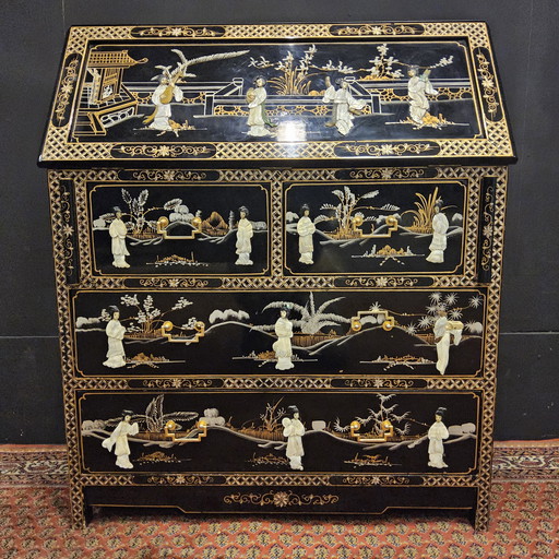 Vintage Chinese Desk / Asian Secretaire (Speckstein und Perlmutt) Chinoiserie, Bohemian Desk