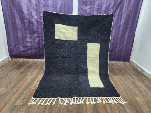 Handgemaakt Marokkaans zwart-wit Beni Orain tapijt, 150/250 cm
