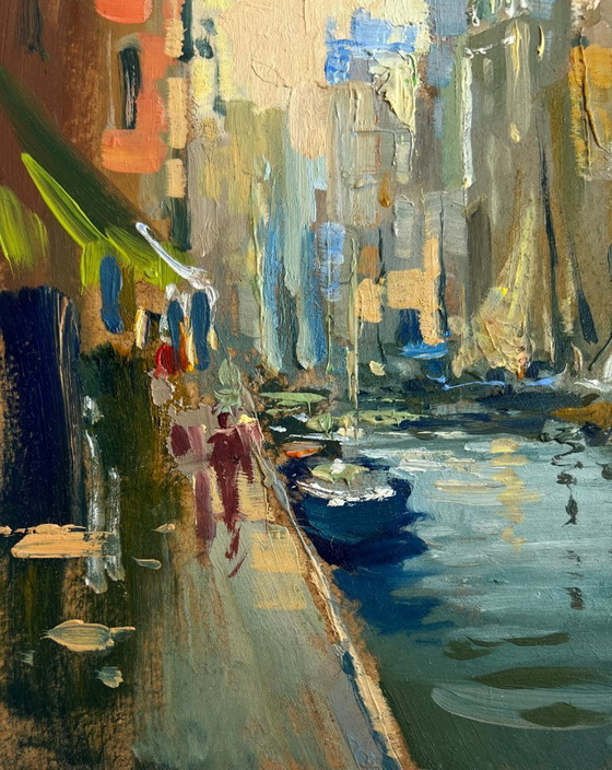 Image 1 of Original Oil Painting City River Landscape Reflection of Venice