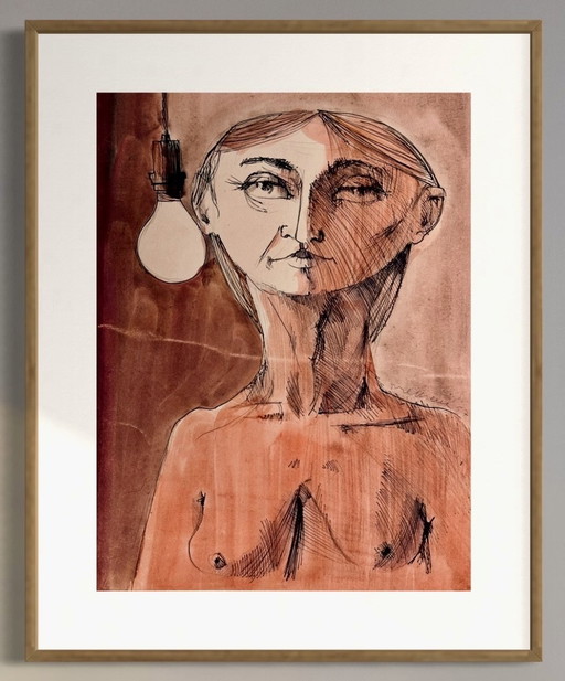Robert Detheux - rare peinture surréaliste de 1957 - encadrée 