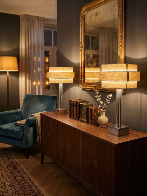 Set Vintage Van de Heg Table lamps 70s Chrome