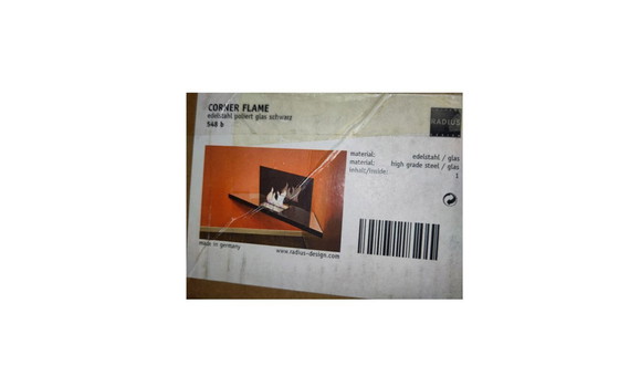 Image 1 of Radius Design Corner Flame Ethanol Fireplace - polished stainless steel, black glass