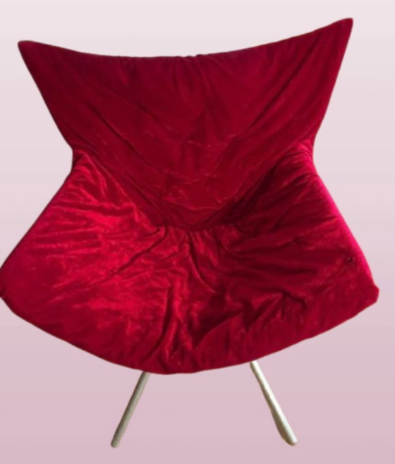 Vintage Postmodern Velvet Sculptural Lounge Chair, Berlin, Early 2000s, Armchairs, Red (photo 4 of 5)