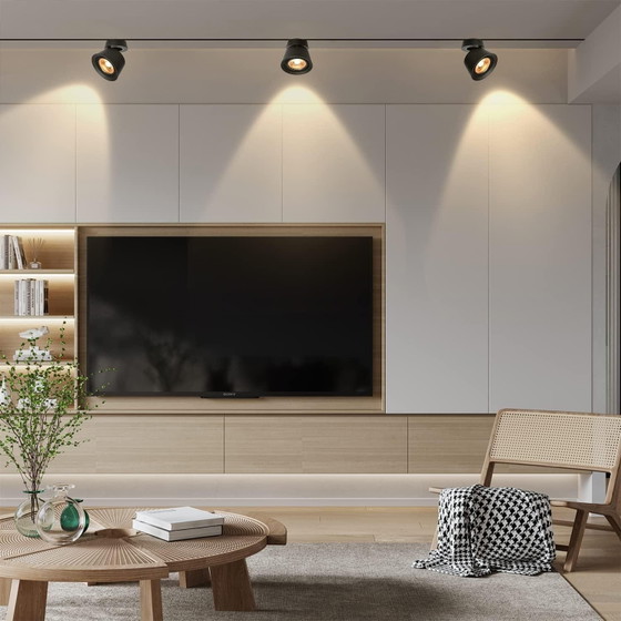 12W Zwarte Richtbare LED Spot 3000K, 360° Rotatie, Moderne Verlichting, Spotjes (foto 3 van 16)