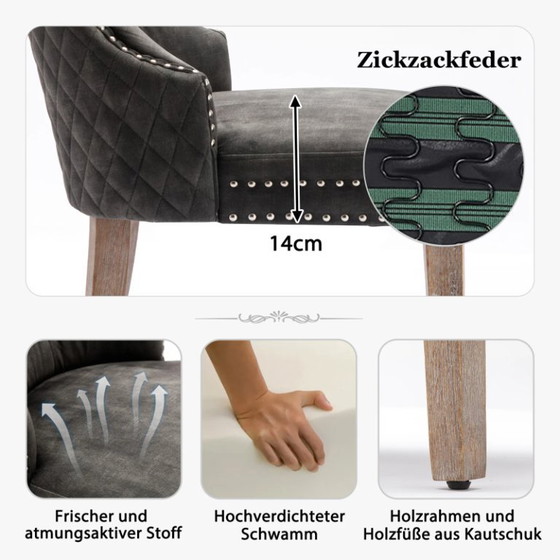 Image 1 of Anajqaqia gestoffeerde stoelen, woonkamerstoelen met spijkerkopafwerking en unieke deurring, fluweel, grijs