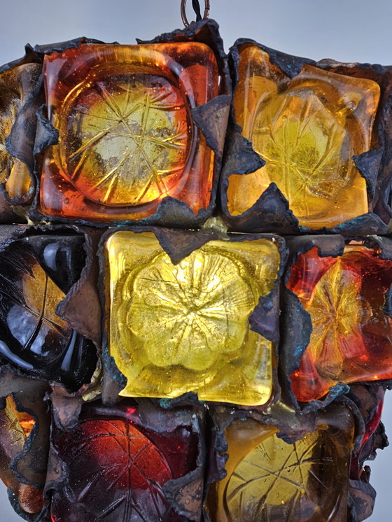 Image 1 of Sehr seltenes und einzigartiges Set brutalistischer Pendelleuchten aus Glas und Metall von Felipe Delfinger für Feder, Mexiko, 1