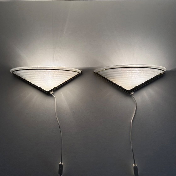 Image 1 of Set di lampade da parete vintage in vetro con supporto dorato, anni '70