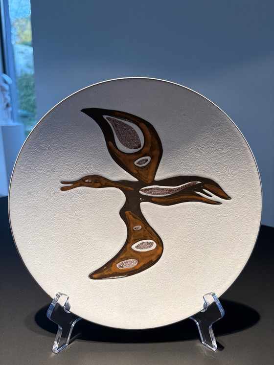 Image 1 of 1960s decorative bowl, white ceramic with stylized bird