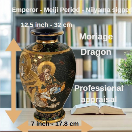 Image 1 of Paar Satsuma Meiji-Vasen, signiert Niiyama, 32 cm - mit offiziellem Wertgutachten.