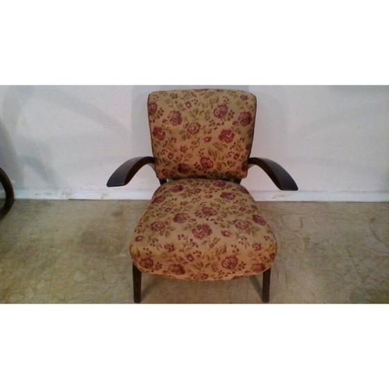 Image 1 of Pair of vintage walnut armchairs and coffee table H-275 by Jindrich Halabala, 1930