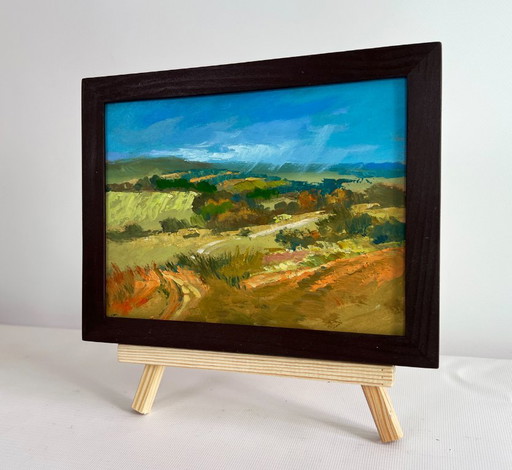 Original Oil Painting Summer Field Landscape Green expanses of fields