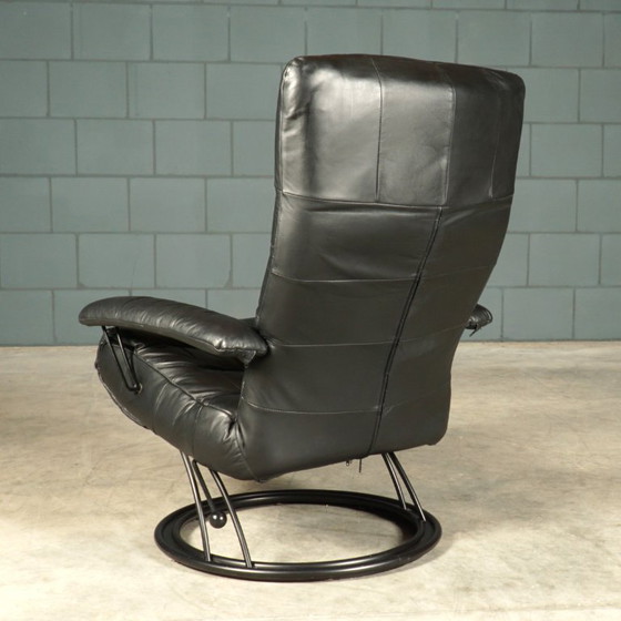 Vintage Swivel Armchair with Footrest – Recliner – 1980s – Metal, Leather (photo 5 of 17)