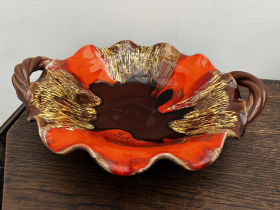 Image 1 of Coupe à fruits- Centre de table vintage céramique émaillée attribuée Vallauris 