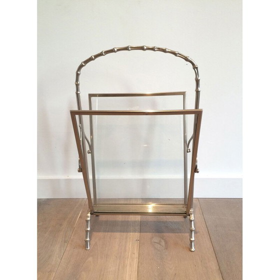 Image 1 of Vintage silver plated bronze faux-bamboo ringed magazine rack, 1940