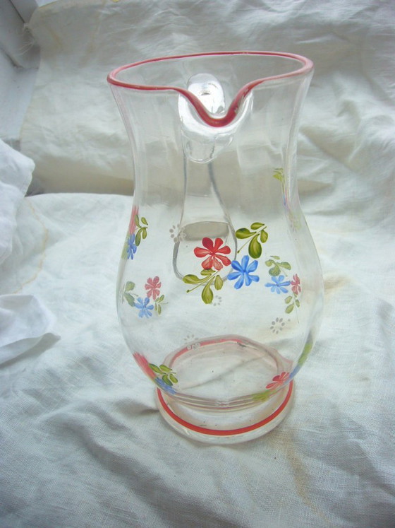 Jarra de cristal antigua pintada a mano, circa 1920. – Vasos y jarras, Glass (photo 5 of 7)