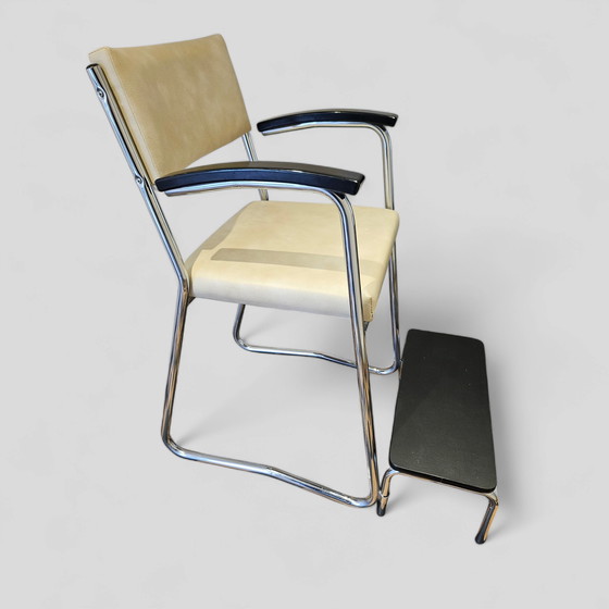 Image 1 of vintage chrome leather bar stool chair Bauhaus van der Stroom armchair