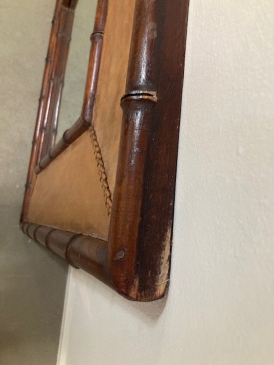 Image 1 of Grande specchio in finto bambù e pelle, stile Adnet